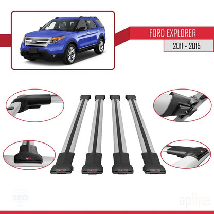 Compatible with Ford Explorer 5 (U502) Pre-Facelift 2011-2015 Fly Model Car Roof Rack Cross Bar Grey Aluminium 4 Bars
