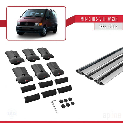 Compatible with Mercedes Vito (W638) 1996-2003 Fly Model Car Roof Rack Cross Bar Grey Aluminium 3 Bars