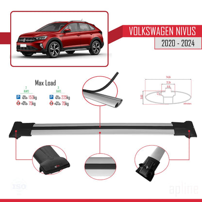 Compatible with VW Nivus 2020-2024 Fly Model Car Roof Rack Cross Bar Grey Aluminium 2 Bars
