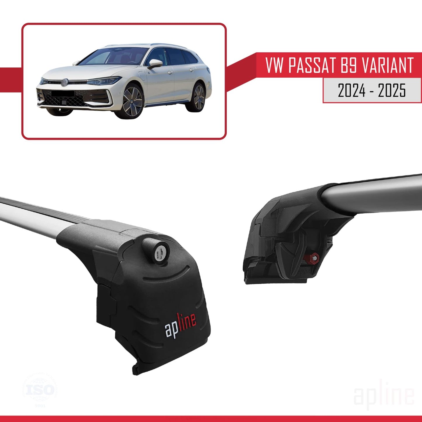 Compatible with VW Passat B9 Variant 2024-2025 ACE-2 Car Roof Rack Cross Bar Grey Aluminium 2 Bars