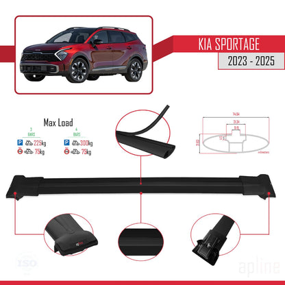Compatible with Kia Sportage 2023-2025 Fly Model Car Roof Rack Cross Bar Black Aluminium 3 Bars