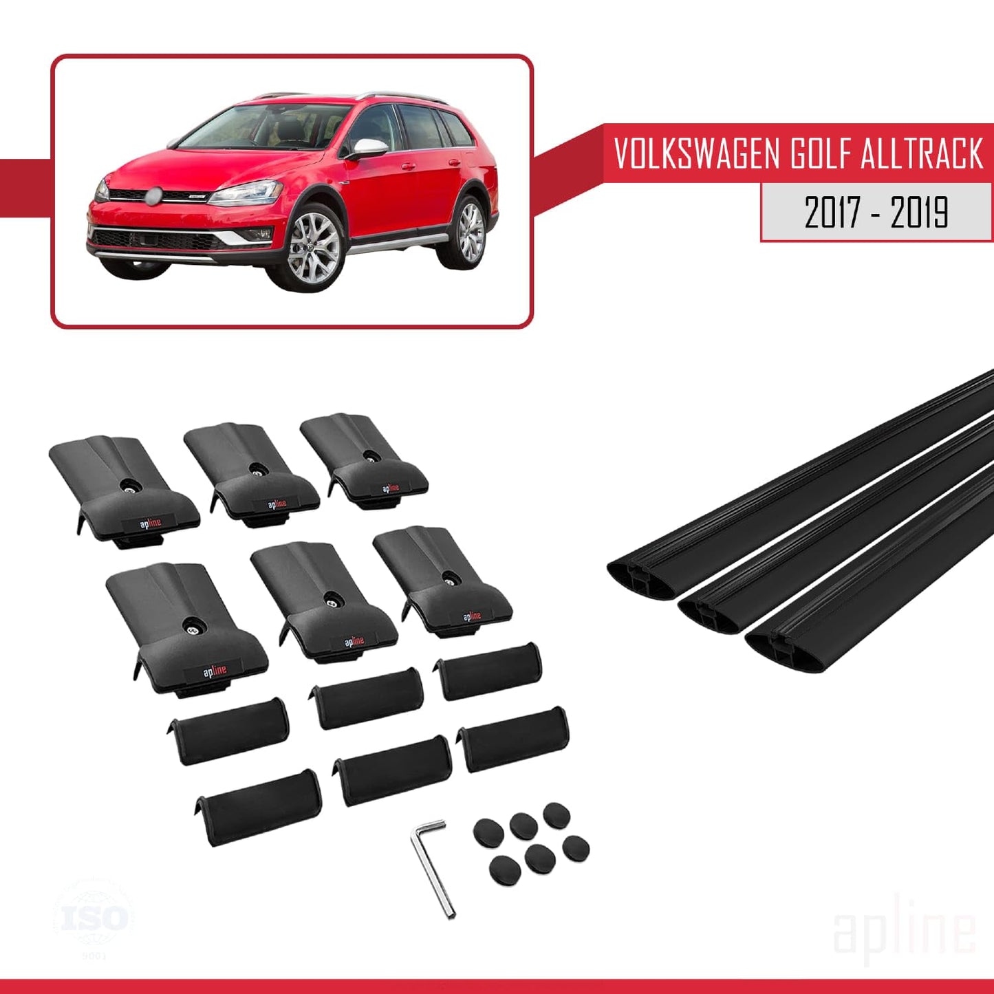 Compatible with VW Golf Alltrack Mk7 2017-2019 Fly Model Car Roof Rack Cross Bar Black Aluminium 3 Bars