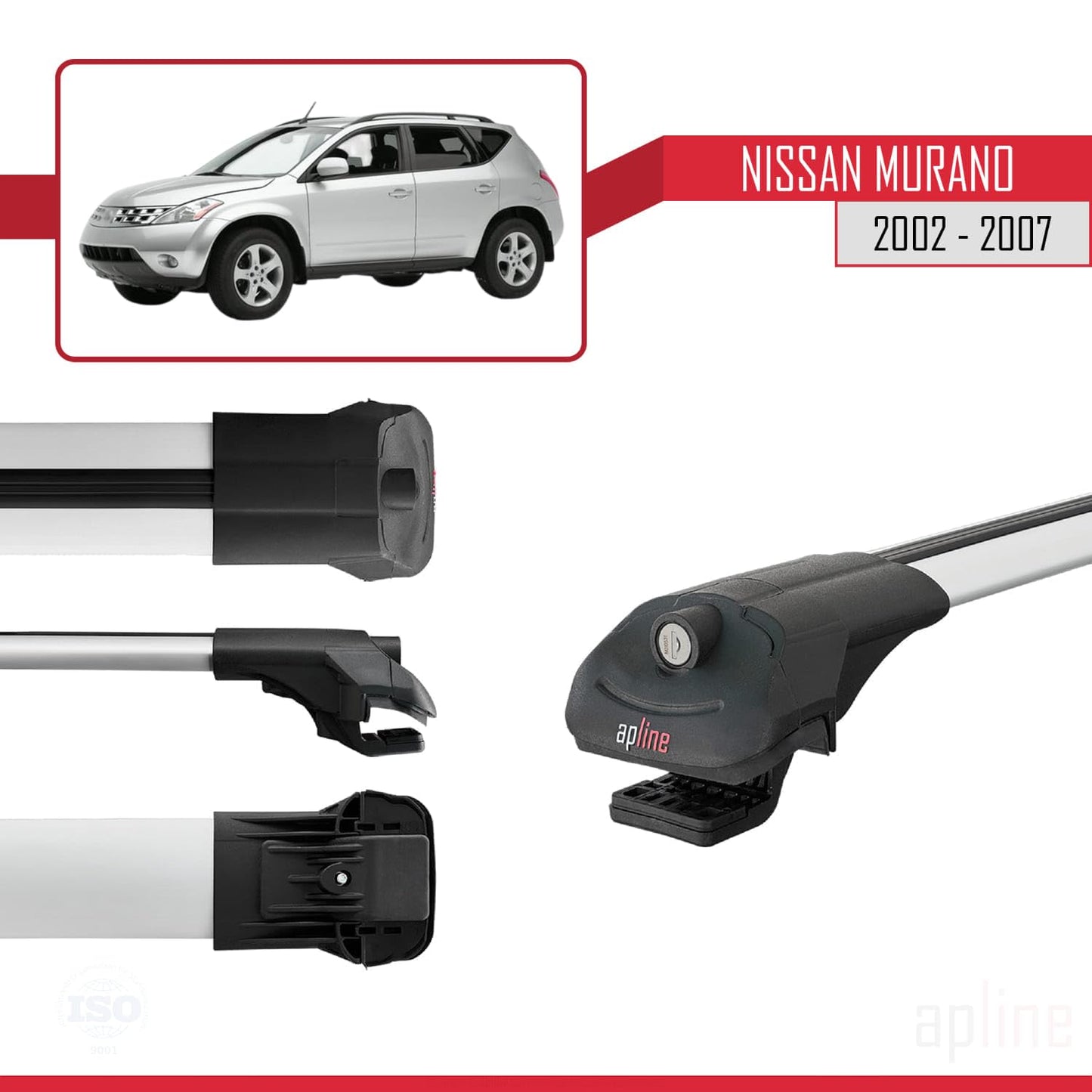 Compatible with Nissan Murano 2002-2007 ACE-1 Car Roof Rack Cross Bar Grey Aluminium 3 Bars