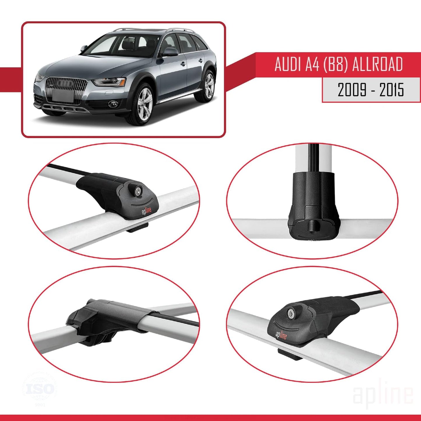 Compatible with Audi A4 (B8) Allroad 2009-2015 ACE-1 Car Roof Rack Cross Bar Grey Aluminium 2 Bars