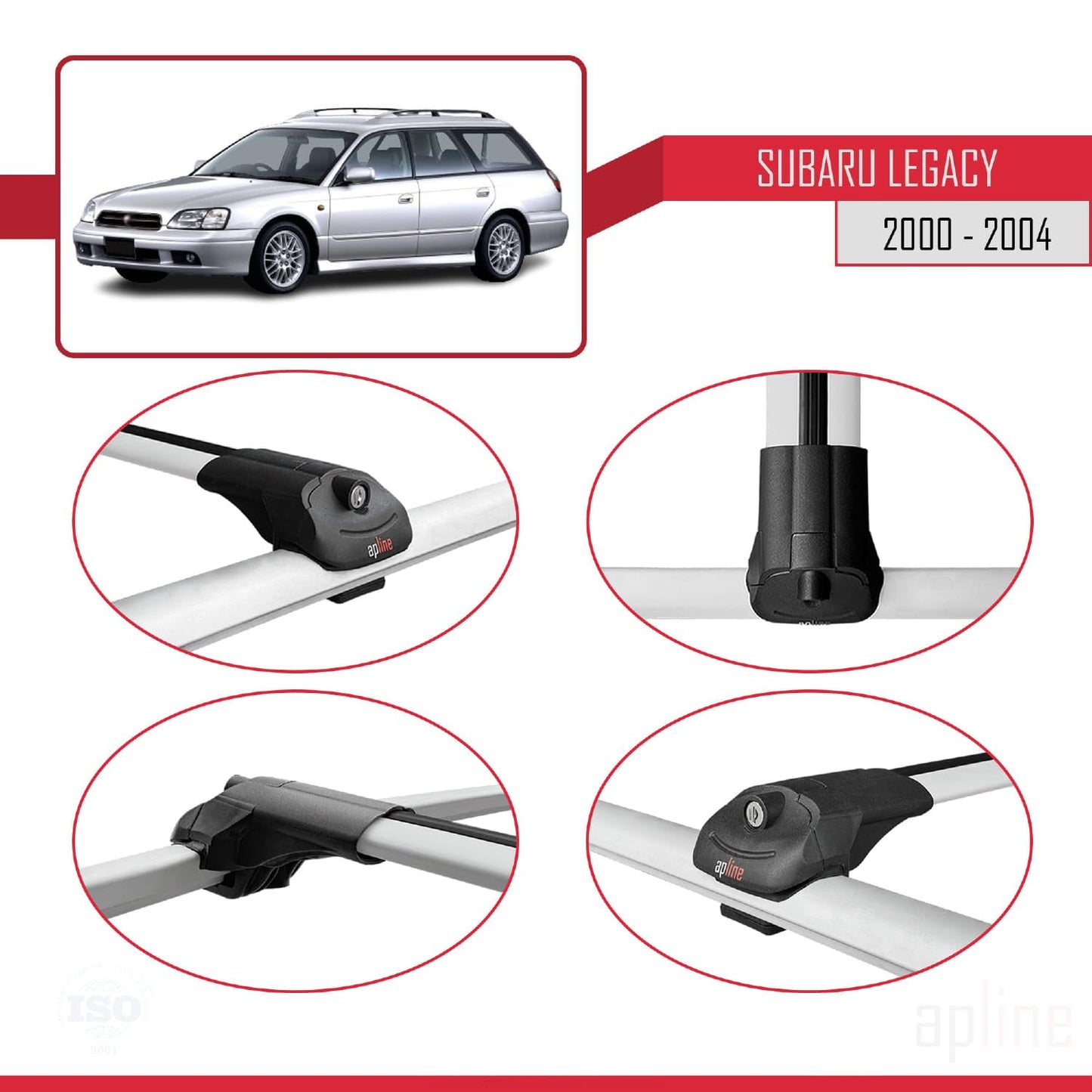 Compatible with Subaru Legacy 3 (BE) 2000-2004 ACE-1 Car Roof Rack Cross Bar Grey Aluminium 3 Bars