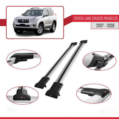 Compatible with Toyota Land Cruiser Prado (J125) 2007-2009 Fly Model Car Roof Rack Cross Bar Grey Aluminium 2 Bars
