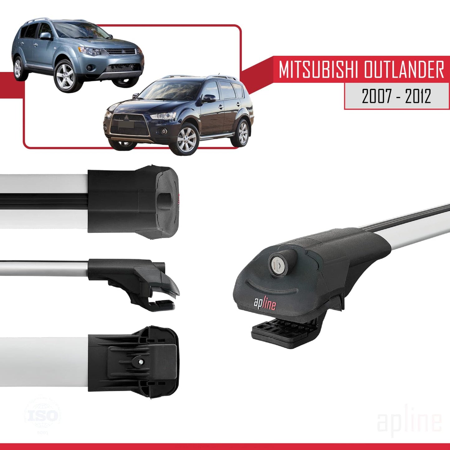 Compatible with Mitsubishi Outlander 2 2007-2012 ACE-1 Car Roof Rack Cross Bar Grey Aluminium 2 Bars