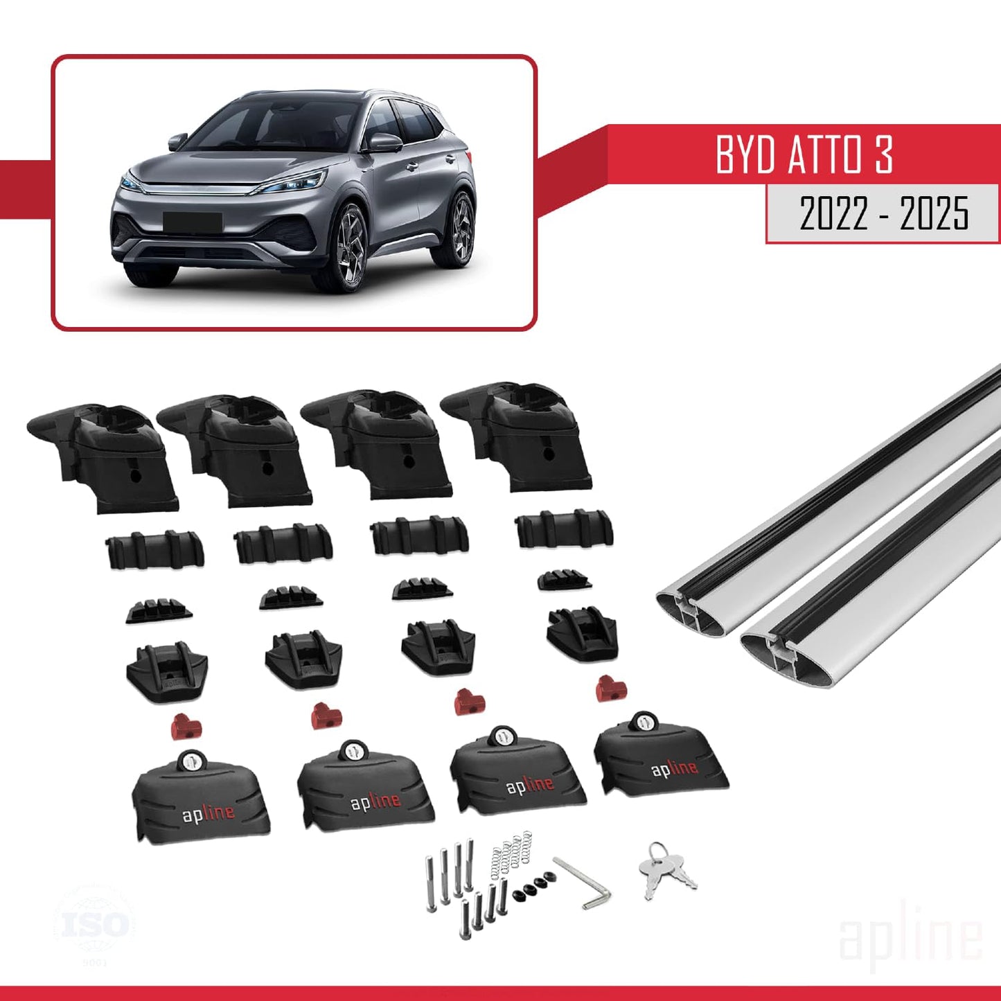 Compatible with BYD Atto 3 2022-2025 ACE-2 Car Roof Rack Cross Bar Grey Aluminium 2 Bars