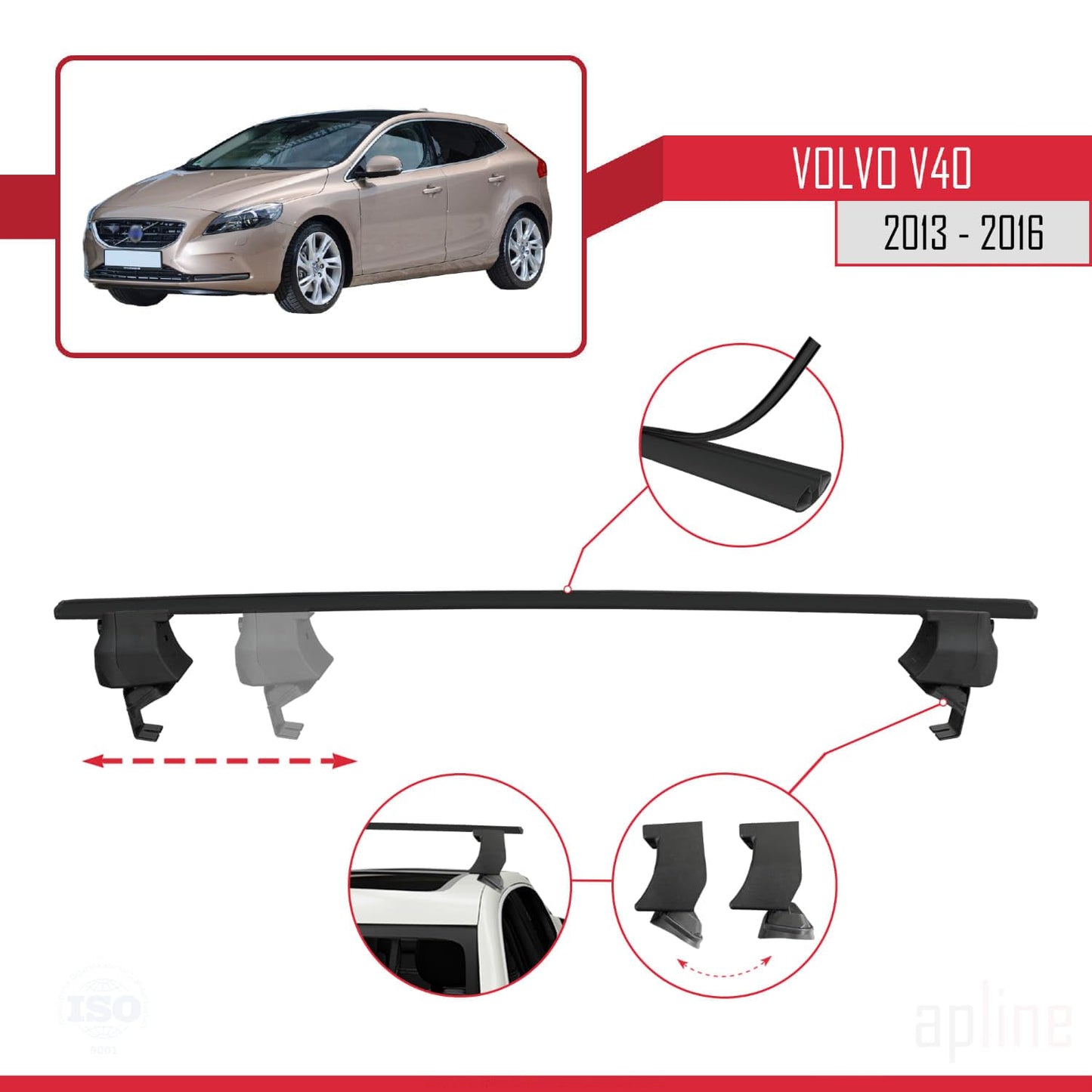 Compatible with Volvo V40 Pre-Facelift 2013-2016 ACE-4 Car Roof Rack Cross Bar Black Aluminium 2 Bars