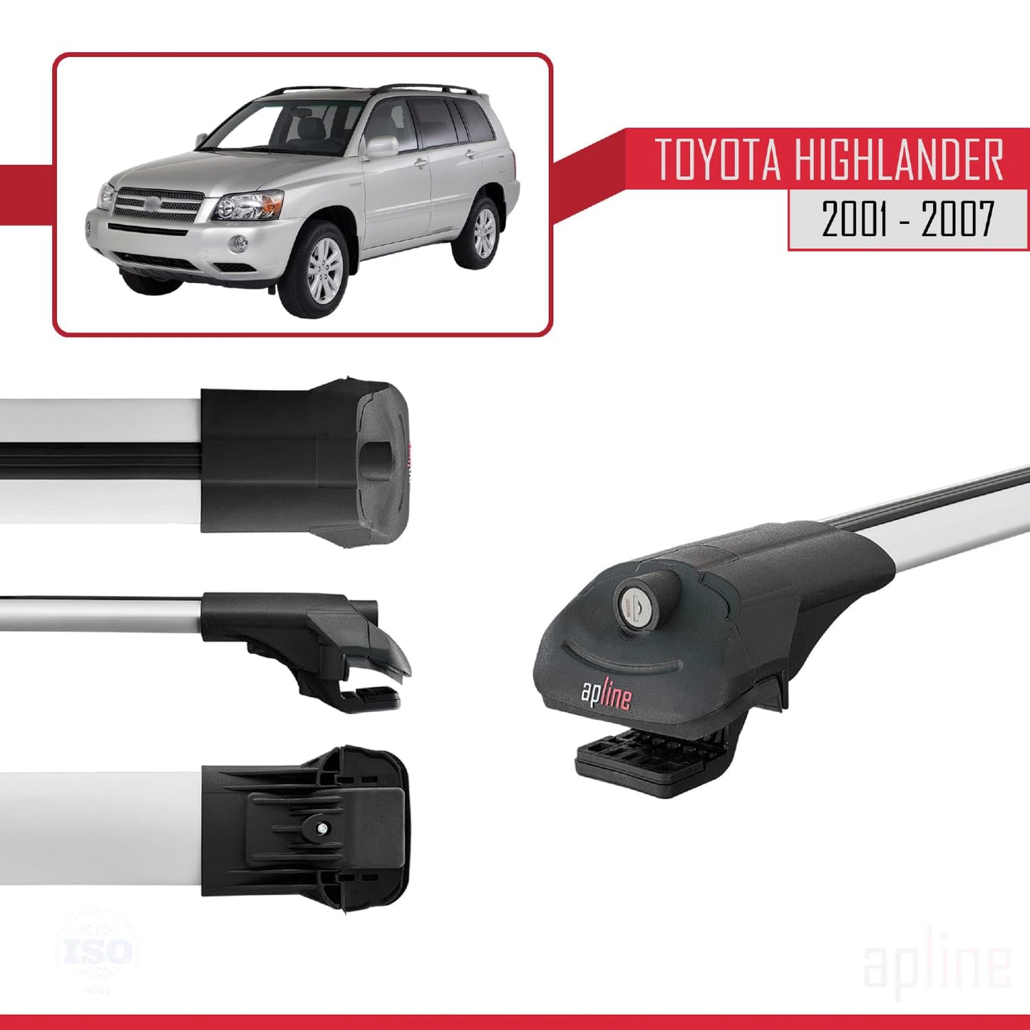 Compatible with Toyota Highlander 2001-2007 ACE-1 Car Roof Rack Cross Bar Grey Aluminium 3 Bars