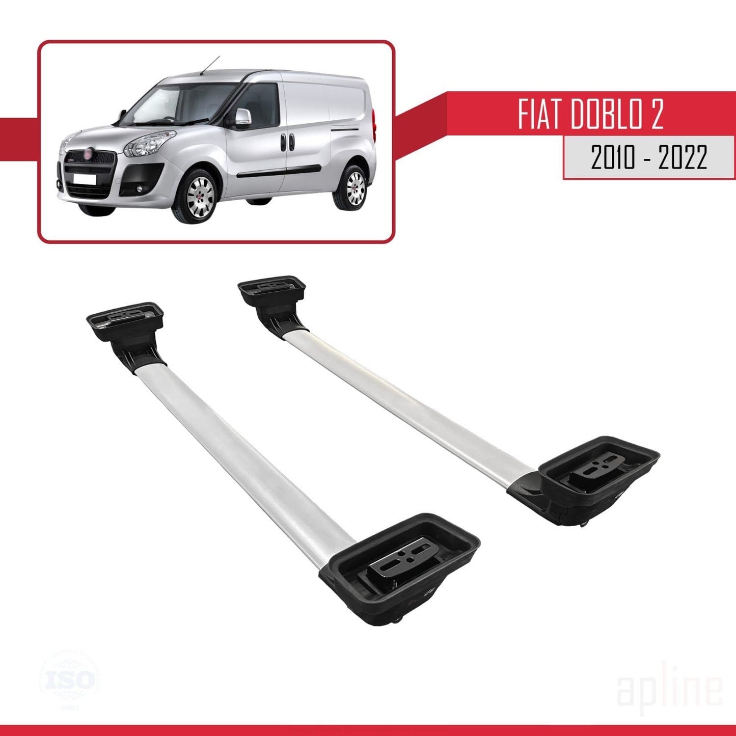 Compatible with Fiat Doblo 2 2010-2022 ACE-3 Car Roof Rack Cross Bar Grey Aluminium 2 Bars