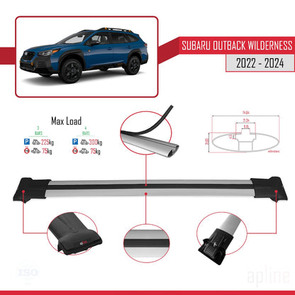 Compatible with Subaru Outback Wilderness 2022-2024 Fly Model Car Roof Rack Cross Bar Grey Aluminium 3 Bars