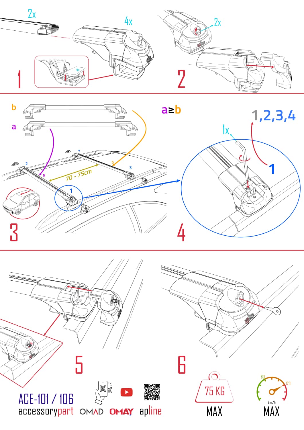 Compatible with Peugeot 307 SW 2002-2008 ACE-1 Car Roof Rack Cross Bar Grey Aluminium 2 Bars