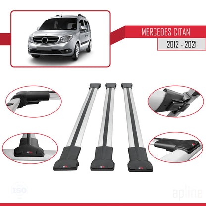 Compatible with Mercedes Citan (W415) 2012-2021 FLY Model Car Roof Rack Cross Bar Grey Aluminium 3 Bars