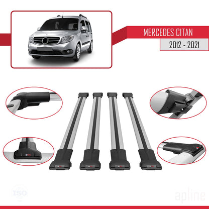 Compatible with Mercedes Citan (W415) 2012-2021 FLY Model Car Roof Rack Cross Bar Grey Aluminium 4 Bars