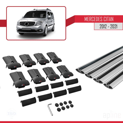 Compatible with Mercedes Citan (W415) 2012-2021 FLY Model Car Roof Rack Cross Bar Grey Aluminium 4 Bars