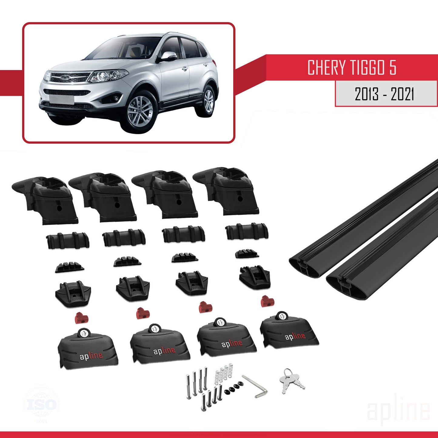 Compatible with Chery Tiggo 5 (T21) 2013-2021 ACE-2 Car Roof Rack Cross Bar Black Aluminium 2 Bars