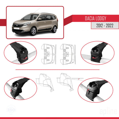 Compatible with Dacia Lodgy (J92) 2012-2022 ACE-2 Car Roof Rack Cross Bar Black Aluminium 2 Bars