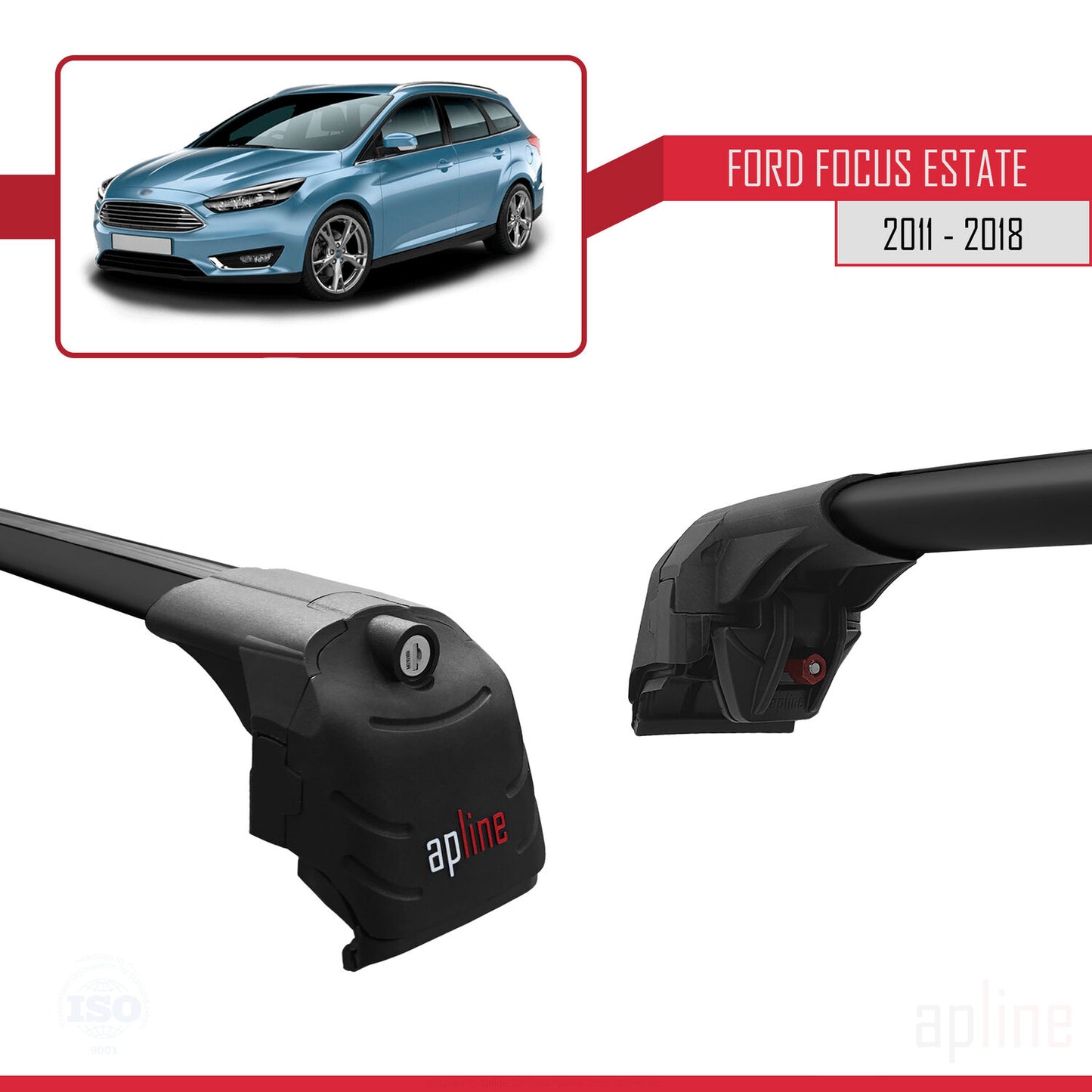 Compatible with Ford Focus 3 (C346) SW 2011-2018 ACE-2 Car Roof Rack Cross Bar Black Aluminium 2 Bars