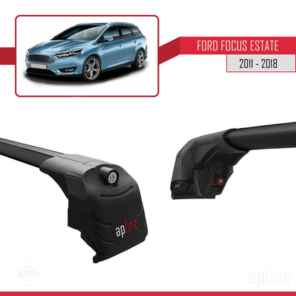 Compatible with Ford Focus 3 (C346) SW 2011-2018 ACE-2 Car Roof Rack Cross Bar Black Aluminium 2 Bars
