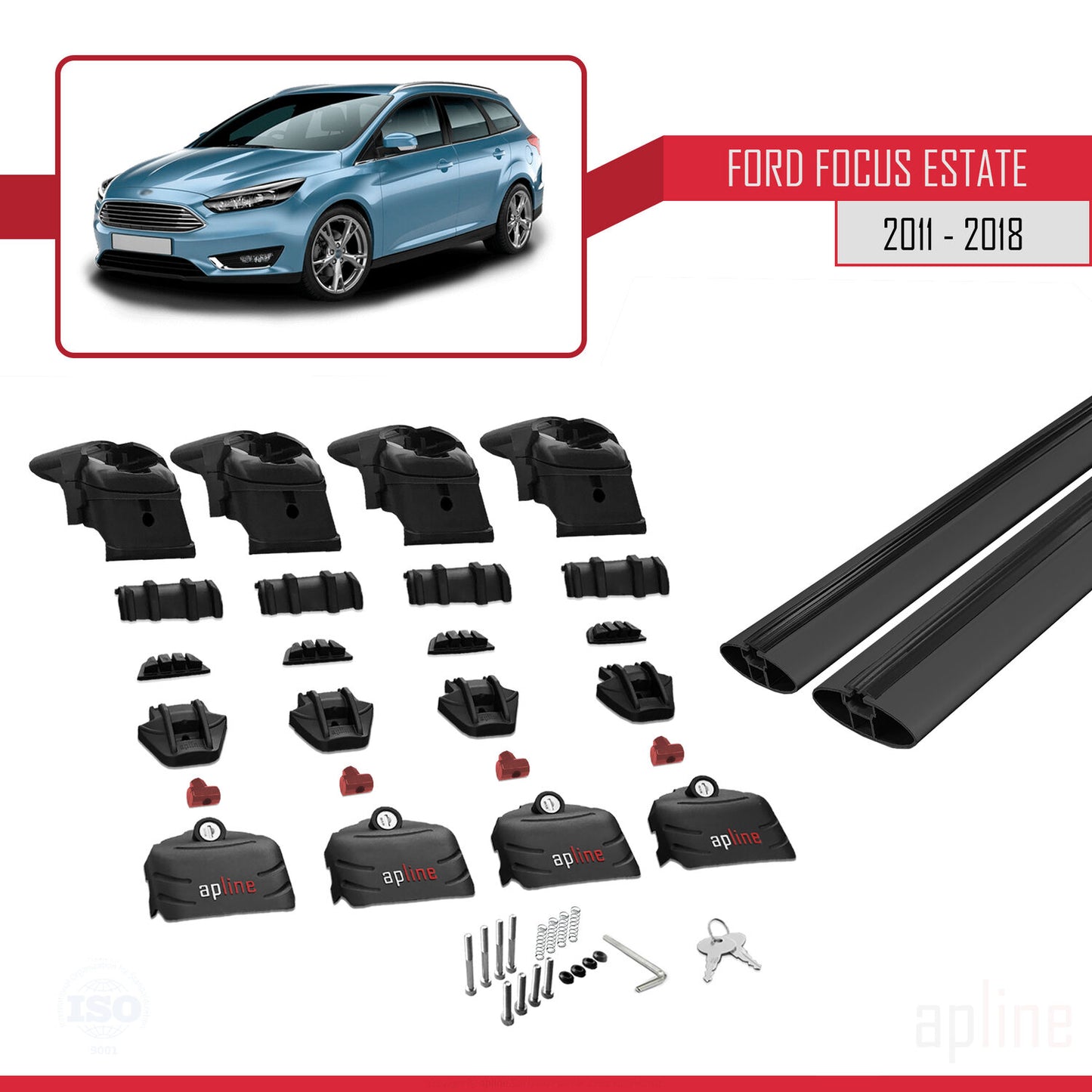 Compatible with Ford Focus 3 (C346) SW 2011-2018 ACE-2 Car Roof Rack Cross Bar Black Aluminium 2 Bars