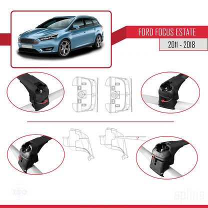 Compatible with Ford Focus 3 (C346) SW 2011-2018 ACE-2 Car Roof Rack Cross Bar Black Aluminium 2 Bars