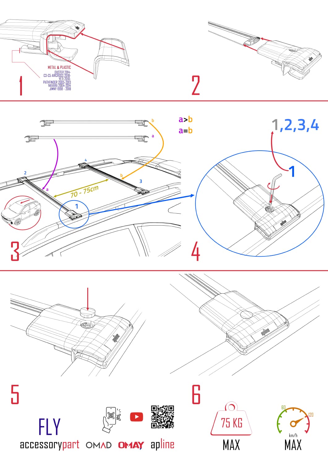 Compatible with Fiat Doblo 2000-2009 FLY Model Car Roof Rack Cross Bar Grey Aliminum 2 Bars