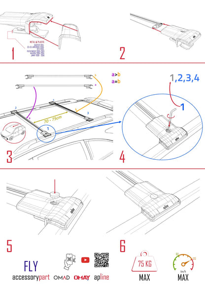 Compatible with Fiat Doblo 2000-2009 FLY Model Car Roof Rack Cross Bar Grey Aliminum 2 Bars