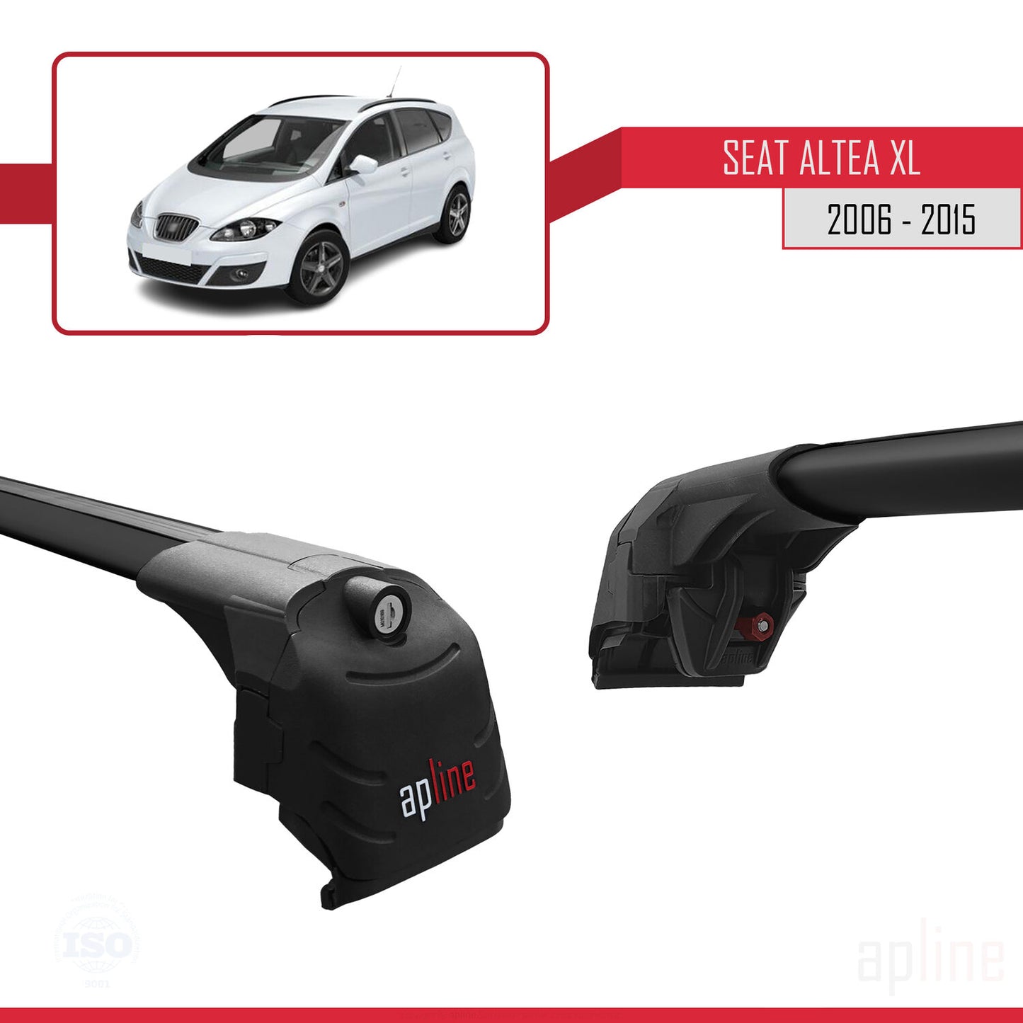 Compatible with Seat Altea XL 2006-2015 ACE-2 Car Roof Rack Cross Bar Black Aluminium 2 Bars