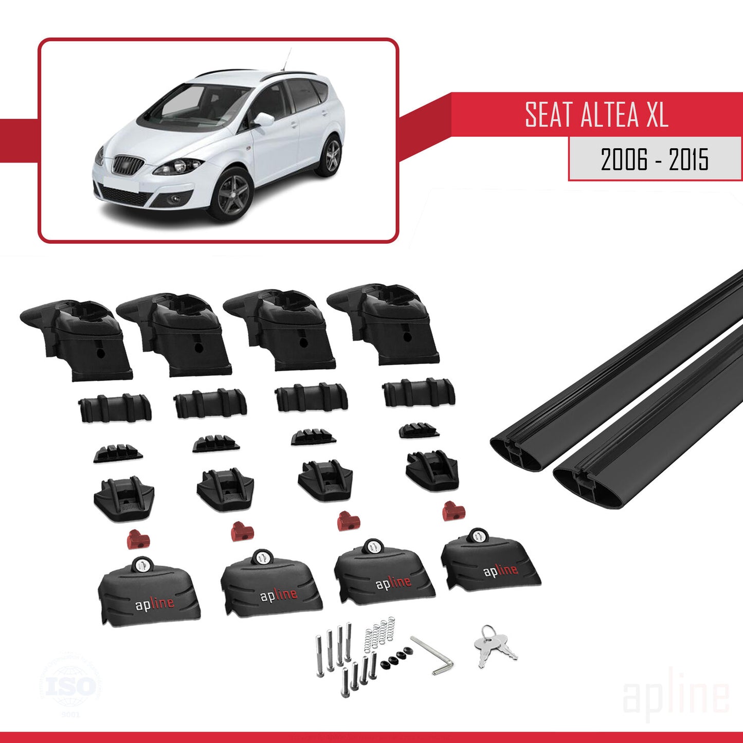 Compatible with Seat Altea XL 2006-2015 ACE-2 Car Roof Rack Cross Bar Black Aluminium 2 Bars
