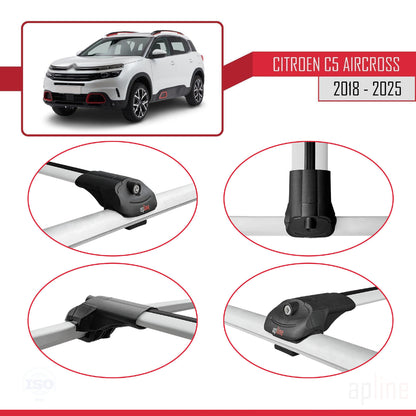 Compatible with Citroen C5 Aircross 2018-2025 ACE-1 Car Roof Rack Cross Bar Grey Aluminium 3 Bars