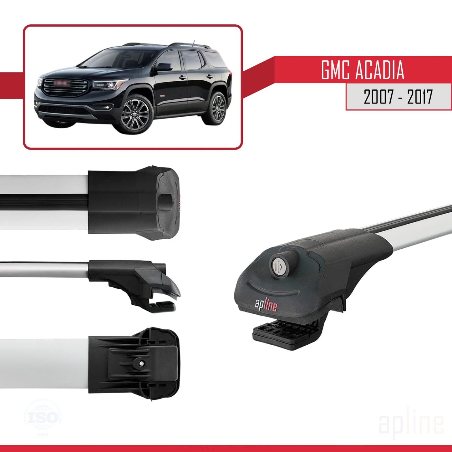 Compatible with GMC Acadia 2007-2017 ACE-1 Car Roof Rack Cross Bar Grey Aluminium 3 Bars