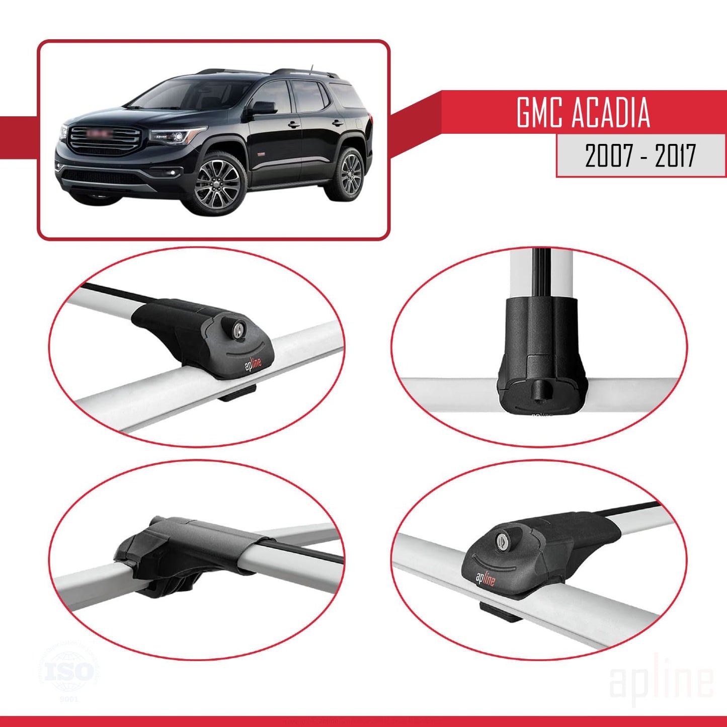 Compatible with GMC Acadia 2007-2017 ACE-1 Car Roof Rack Cross Bar Grey Aluminium 3 Bars