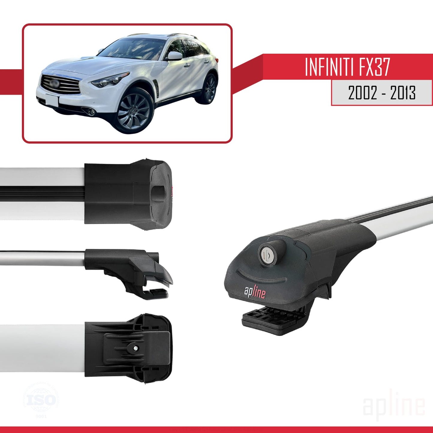 Compatible with Infiniti FX37 2002-2013 ACE-1 Car Roof Rack Cross Bar Grey Aluminium 3 Bars