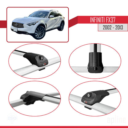 Compatible with Infiniti FX37 2002-2013 ACE-1 Car Roof Rack Cross Bar Grey Aluminium 2 Bars