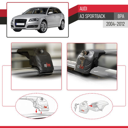 Compatible with Audi A3 (8PA) Sportback 2004-2012 ACE-2 Car Roof Rack Cross Bar Grey Aluminium 2 Bars