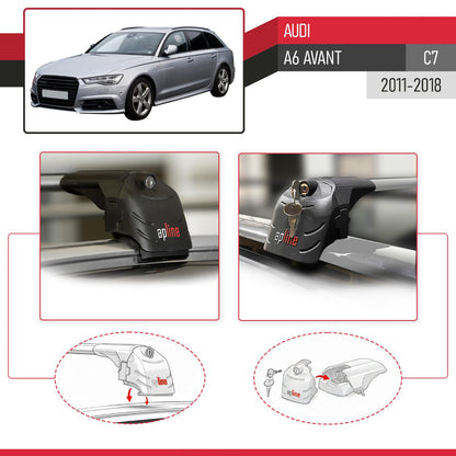 Compatible with Audi A6 (C7) Avant 2011-2018 ACE-2 Car Roof Rack Cross Bar Grey Aluminium 2 Bars