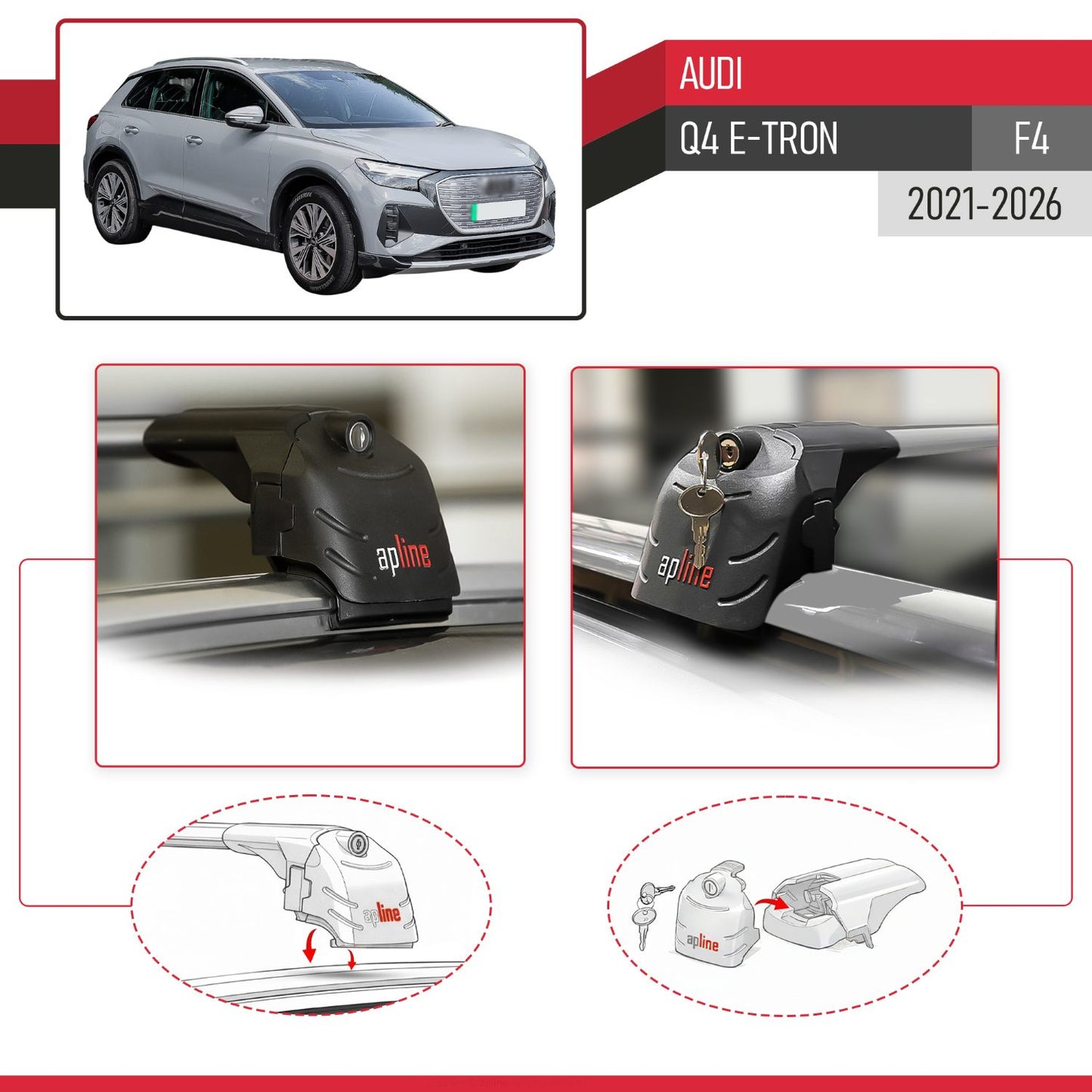 Compatible with Audi Q4 (F4) E-Tron 2021-2026 ACE-2 Model Car Roof Rack Cross Bar Gray Aluminium 2 Bars
