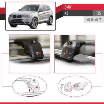 Compatible with BMW X3 (F25) 2010-2017 ACE-2 Model Car Roof Rack Cross Bar Gray Aluminium 2 Bars