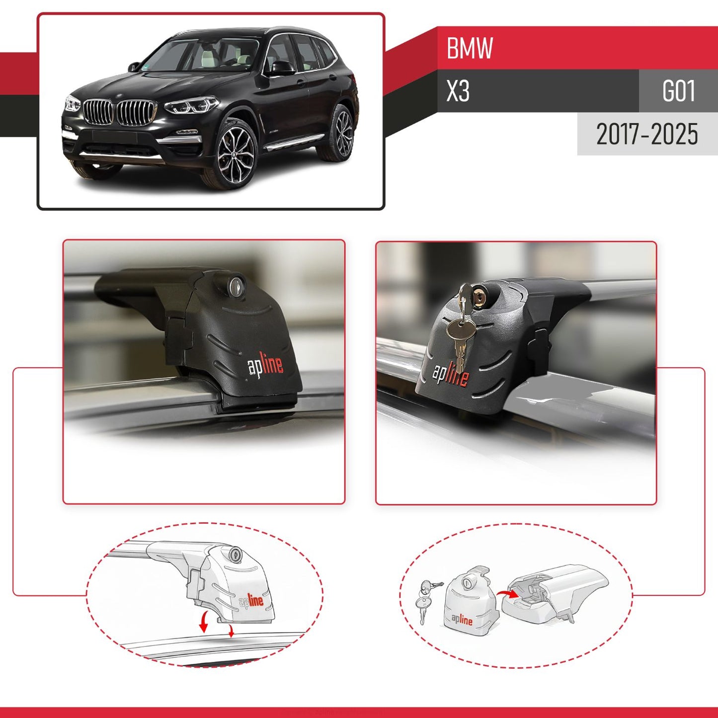 Compatible with BMW X3 (G01) 2017-2025 ACE-2 Model Car Roof Rack Cross Bar Gray Aluminium 2 Bars