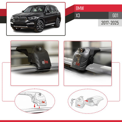 Compatible with BMW X3 (G01) 2017-2025 ACE-2 Model Car Roof Rack Cross Bar Gray Aluminium 2 Bars