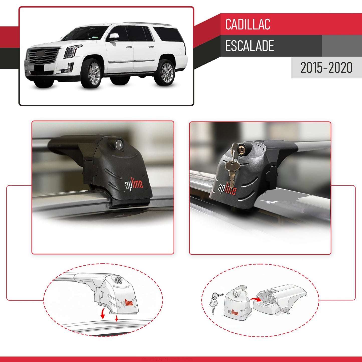 Compatible with Cadillac Escalade 2015-2020 ACE-2 Car Roof Rack Cross Bar Grey Aluminium 2 Bars