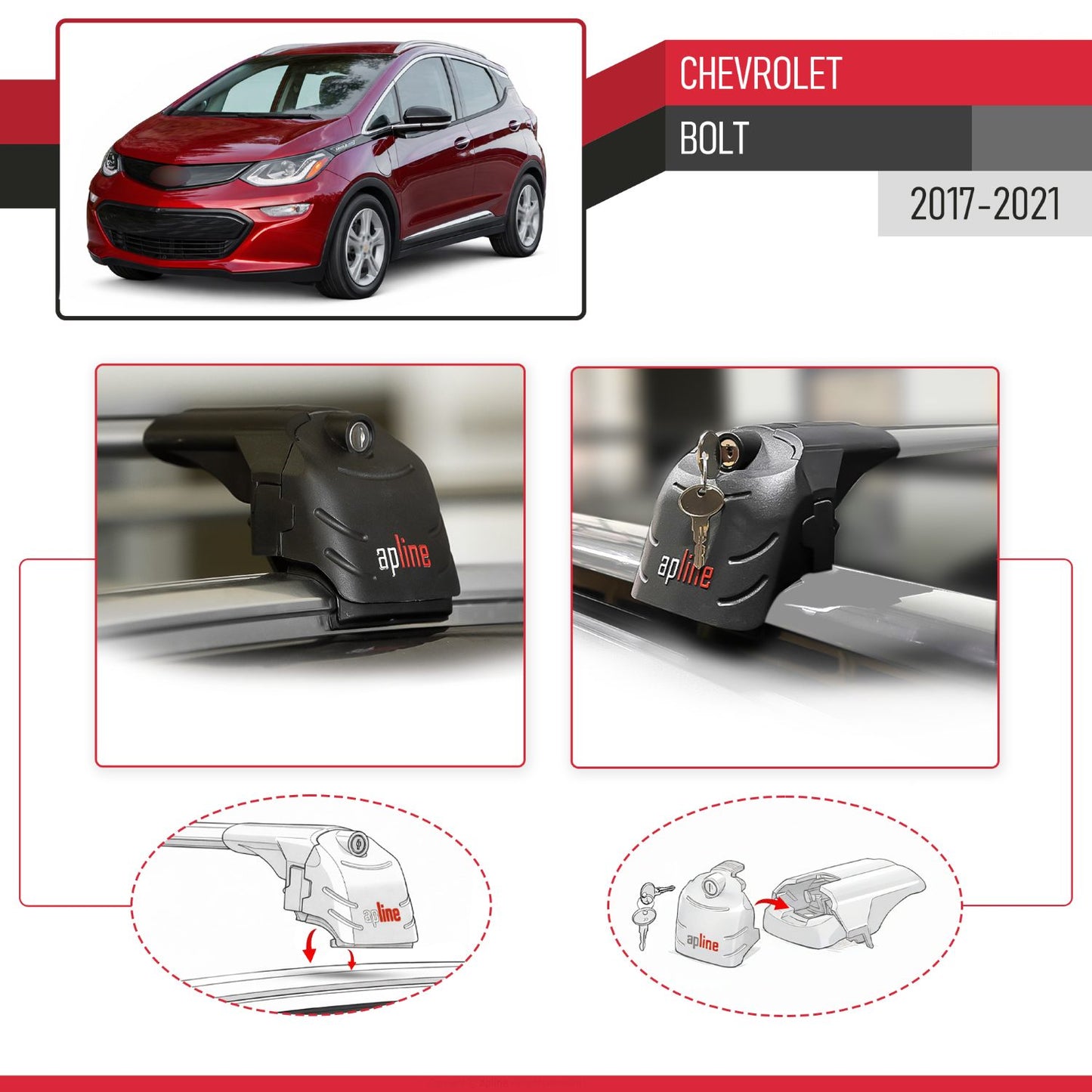 Compatible with Chevrolet Bolt 2017-2021 ACE-2 Model Car Roof Rack Cross Bar Gray Aluminium 2 Bars