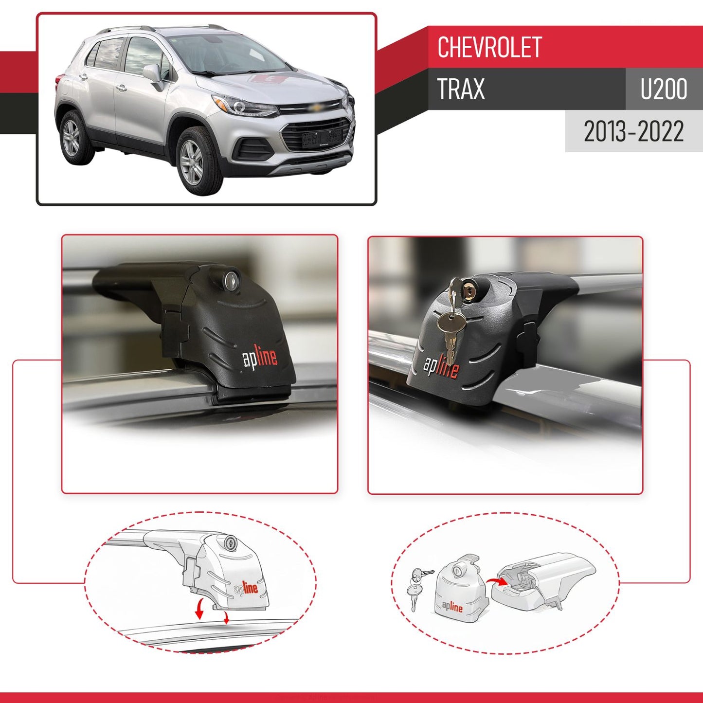 Compatible with Chevrolet Trax (U200) 2013-2022 ACE-2 Car Roof Rack Cross Bar Grey Aluminium 2 Bars