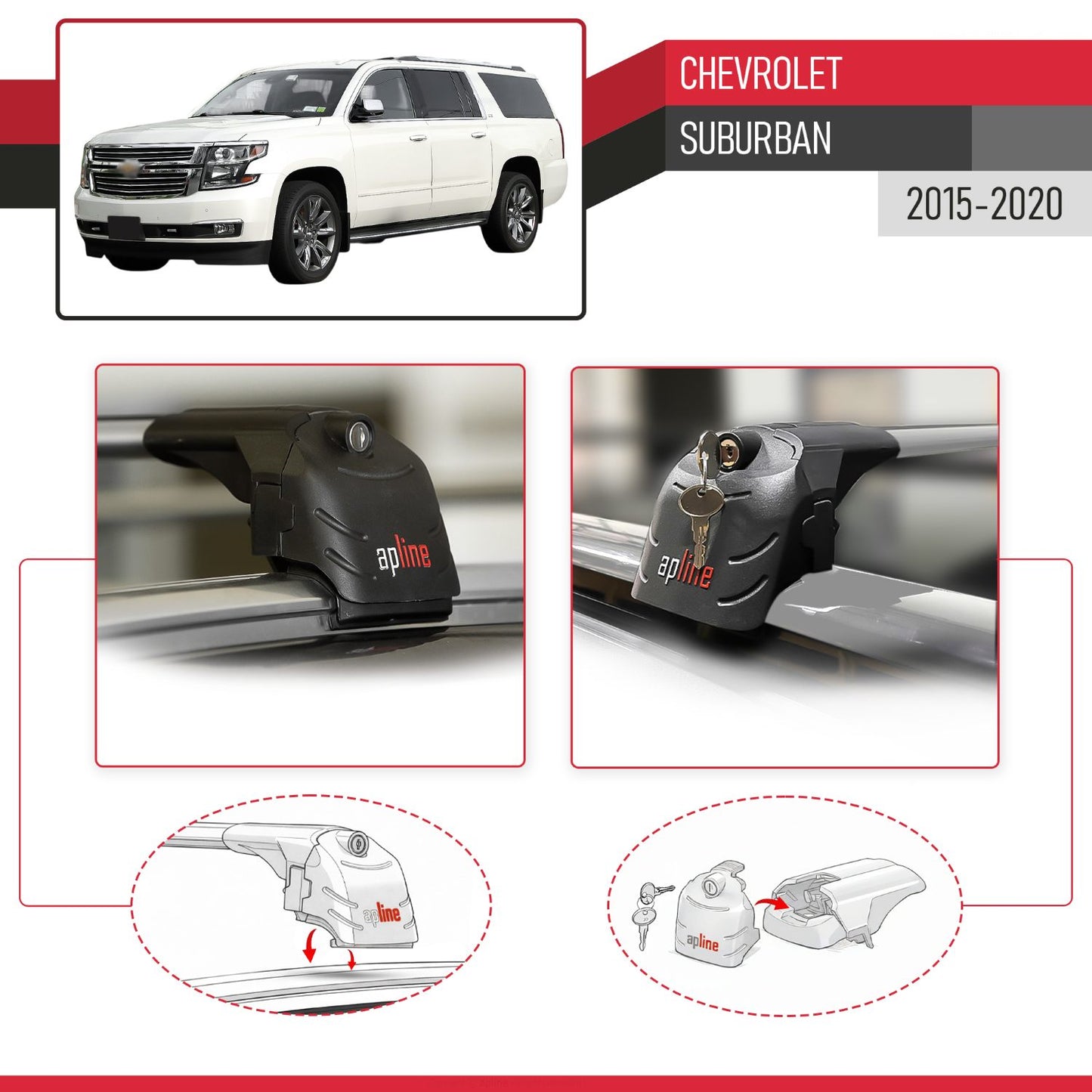 Compatible with Chevrolet Suburban 2015-2020 ACE-2 Model Car Roof Rack Cross Bar Gray Aluminium 2 Bars