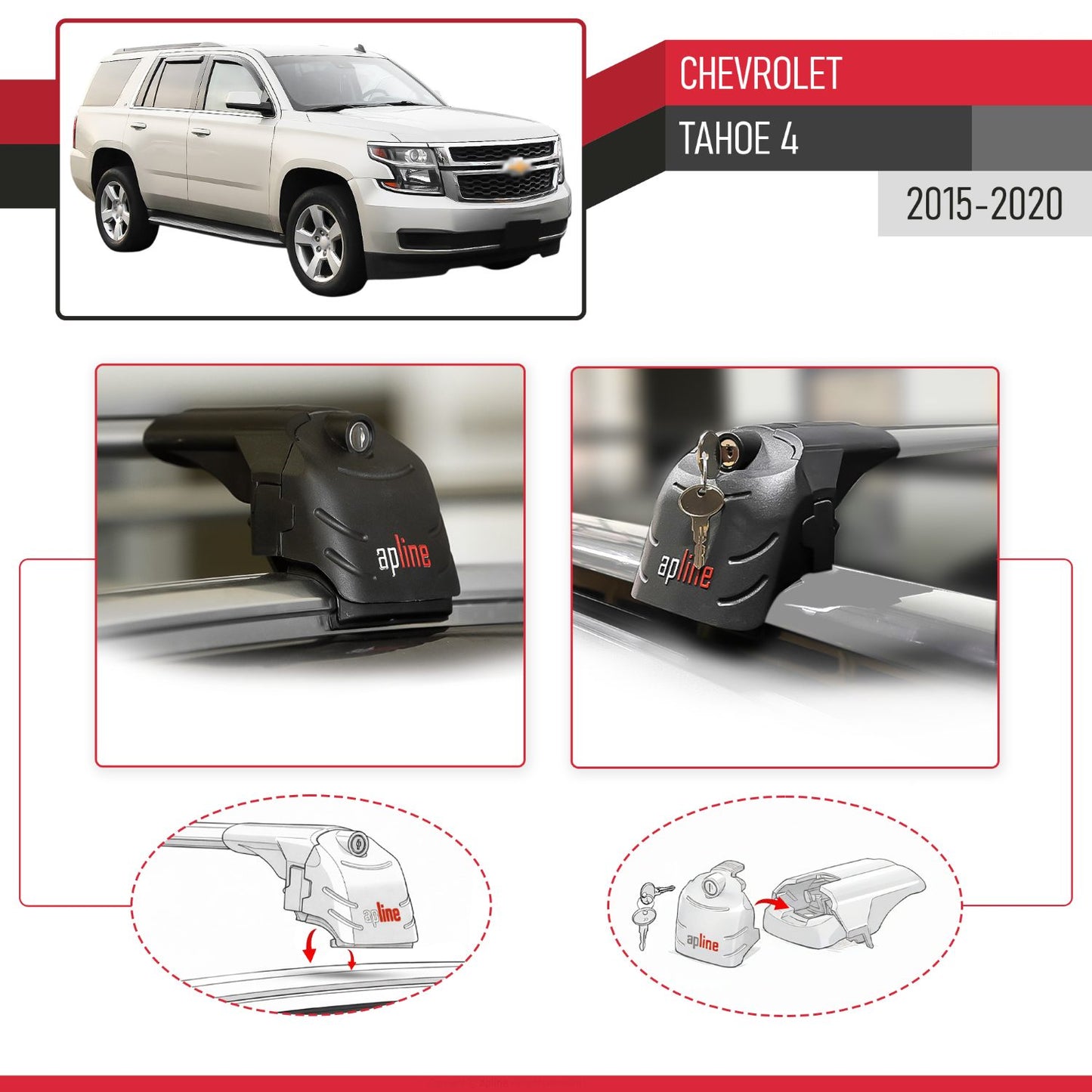 Compatible with Chevrolet Tahoe 4 2015-2020 ACE-2 Model Car Roof Rack Cross Bar Gray Aluminium 2 Bars
