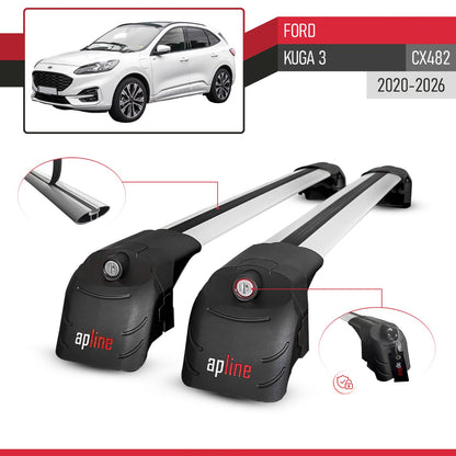 Compatible with Ford Kuga 3 (CX482) 2020-2025 ACE-2 Car Roof Rack Cross Bar Grey Aluminium 2 Bars