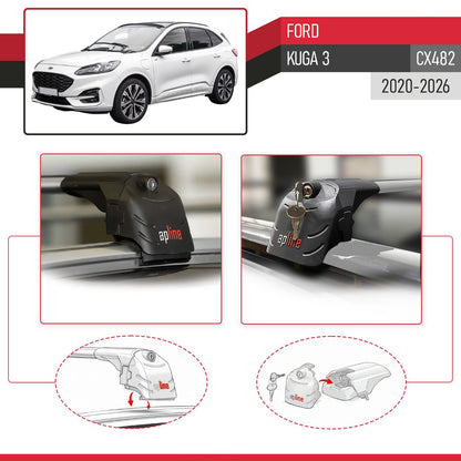 Compatible with Ford Kuga 3 (CX482) 2020-2025 ACE-2 Car Roof Rack Cross Bar Grey Aluminium 2 Bars