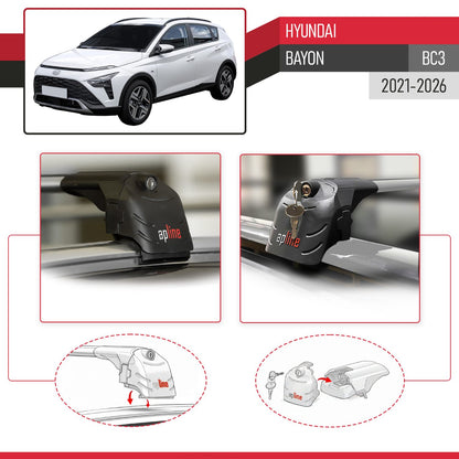Compatible with Hyundai Bayon (BC3) 2021-2026 ACE-2 Model Car Roof Rack Cross Bar Gray Aluminium 2 Bars