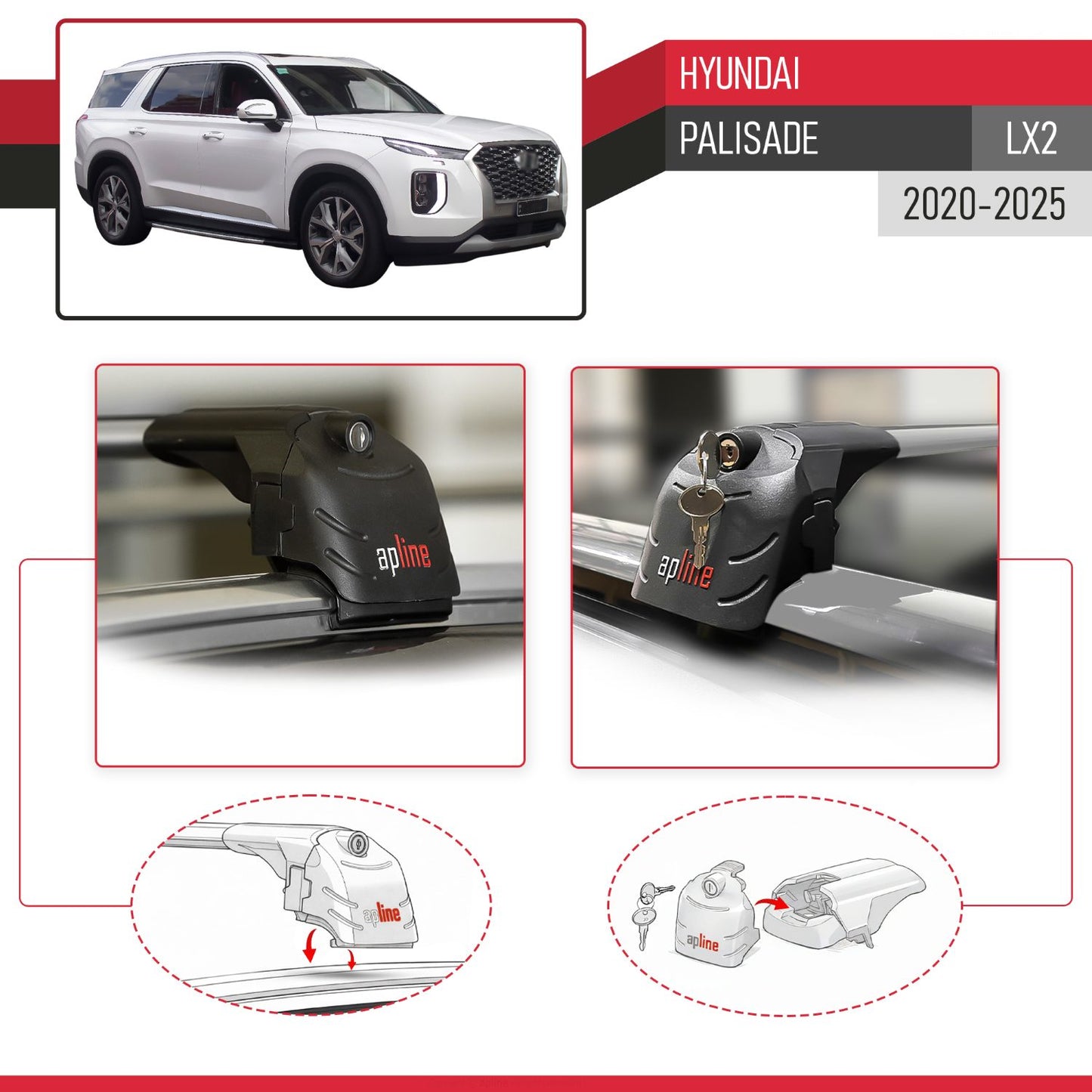 Compatible with Hyundai Palisade (LX2) 2020-2025 ACE-2 Model Car Roof Rack Cross Bar Gray Aluminium 2 Bars